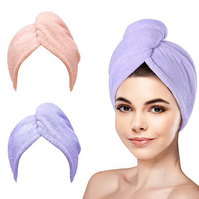 BCOOSS Microfiber Hair Towel Wrap for Women, 2 Pack Quick Hair Drying Towels, Pink and Purple