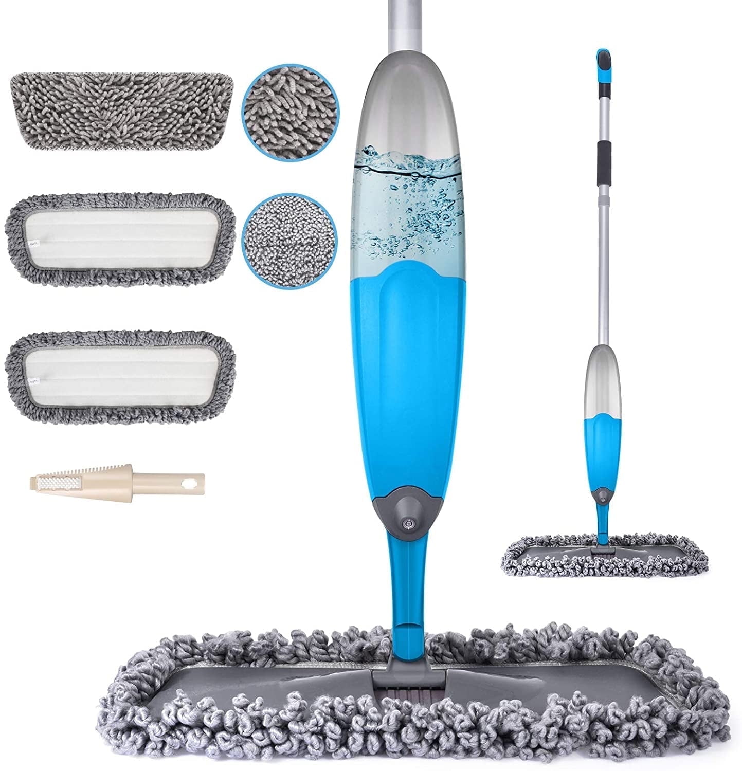 BCOOSS Microfiber Spray Mop for Floors Cleaning 360 Degree Spin Hardwood Floor Mop Laminate Floor Cleaning Mops Dry Mop with 3 Washable Mop Heads