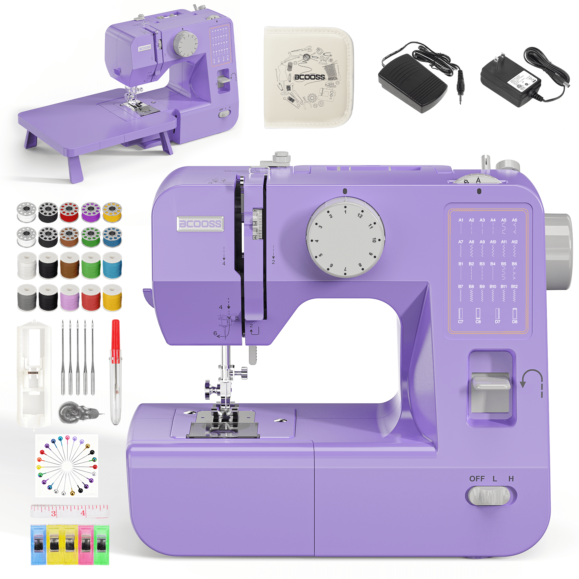 BCOOSS Portable Sewing Machine for Beginners 28 Built-in Stitches with ...