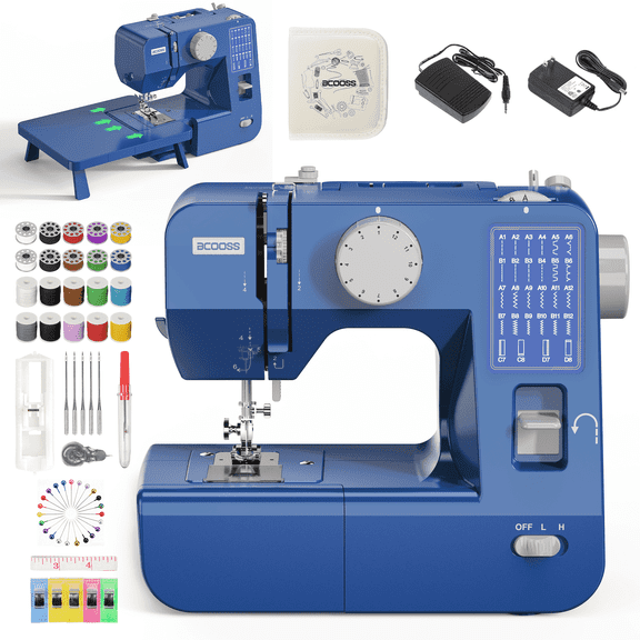BCOOSS Portable Sewing Machine for Beginners Adults with Extension table and Accessory Kit ,28 Stitches