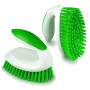 ILAVCLEAN Heavy Duty Scrub Brush Shower Cleaning Scrubber Brush Stiff Bristles with Handle for Carpet Bathroom Kitchen and Tub- 2 Pack(Green)