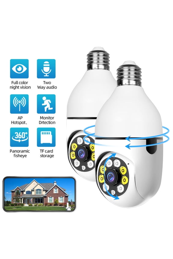 Security Camera Wireless WIFI Light Bulb for Home Outdoor with Night Vision 1080 HD 2 Pack