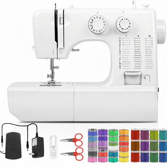 BCOOSS Sewing Machine for Beginners, Portable Sewing Machine Dual Speed, Foot Pedal, Easy to Thread Sew Accessories Kit for Home