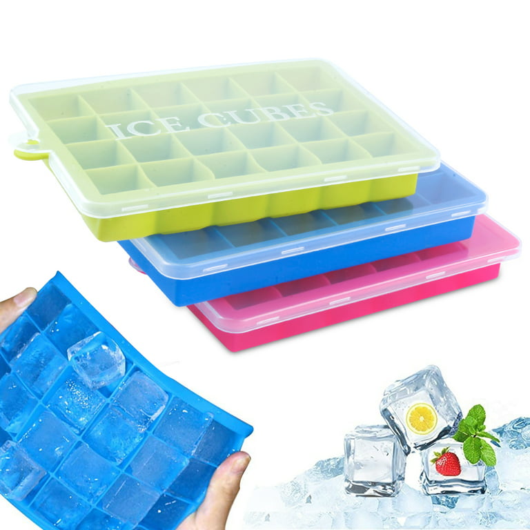 DOQAUS Ice Cube Tray with Lid and Bin, 3 Pack Silicone Plastic Ice Cube  Trays for Freezer with Ice Box, Ice Trays with Ice Container, Stackable Ice