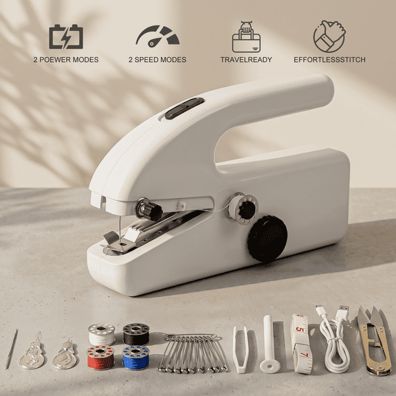 BCOOSS Small Handheld Sewing Machine, Portable Mini Sewing Machine for Hemming with 2 Speed Modes
