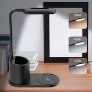 BCOOSS Small Led Desk Lamp for an Office in Home with USB Port and Wireless Charging - 3 Modes Dimmable Gooseneck Desk Light Black