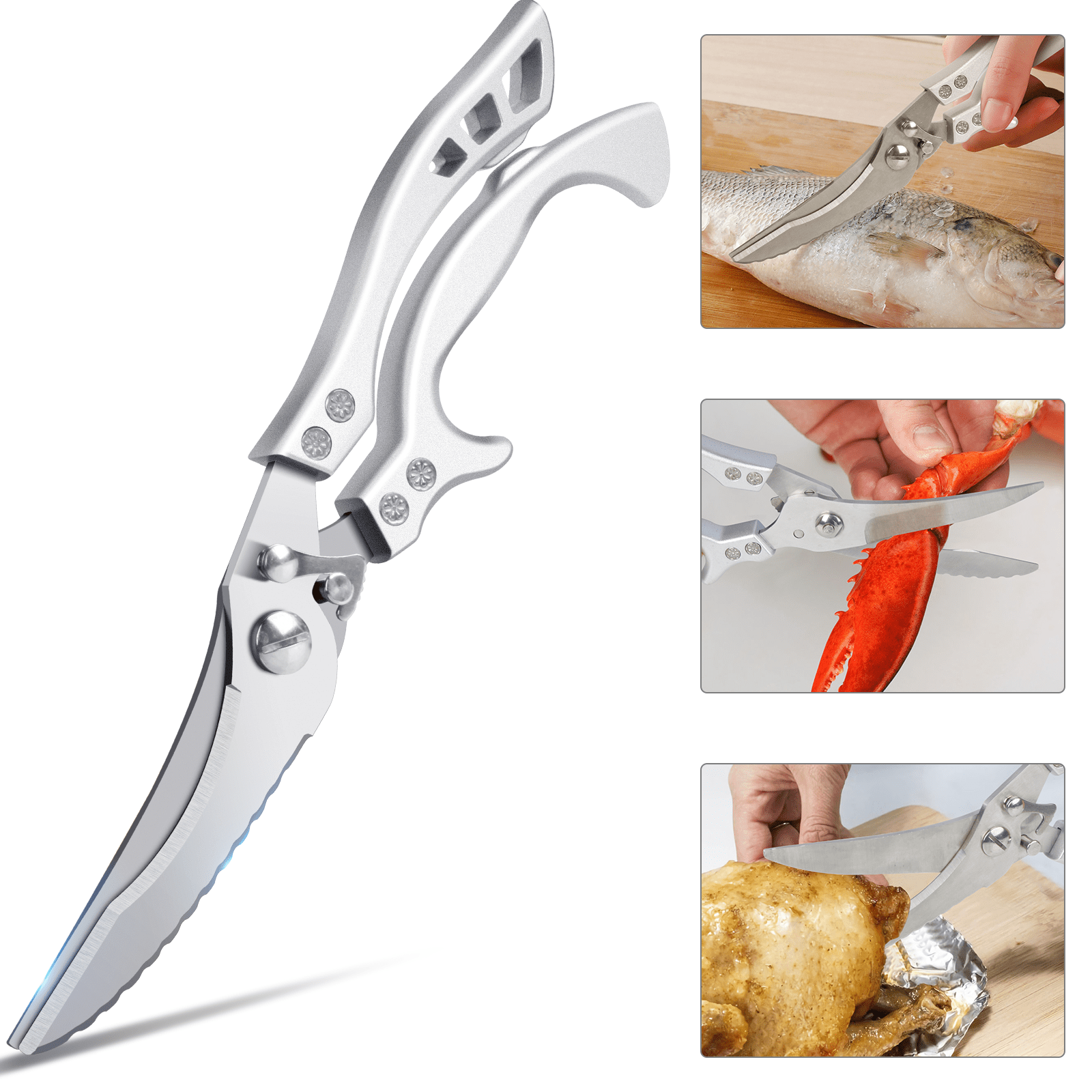 Kitchen Shears Heavy Duty, Aluminum Alloy Handle, Feels Good to Use, Ultra  Sharp Stainless Steel Food Multipurpose Meat Scissors Dishwasher Safe for