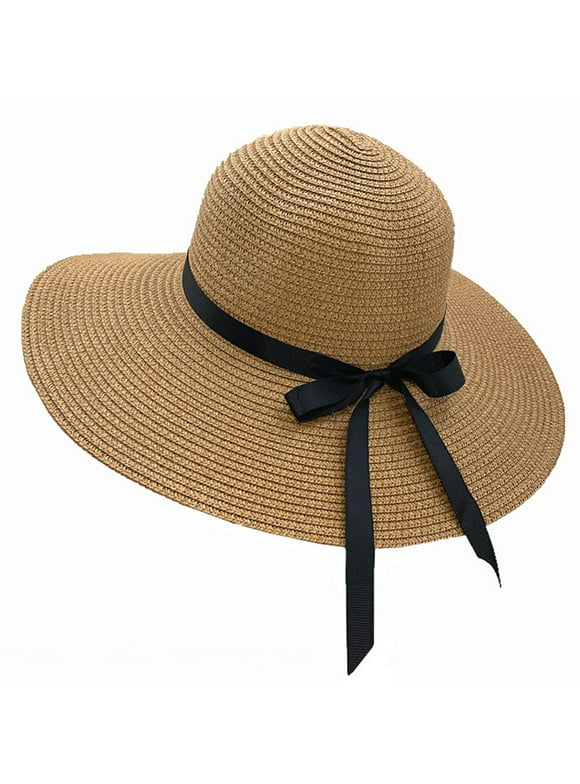 BCOOSS Summer Sun Hat for Women Wide Brim Sun Protection Women Straw Hat for Beach and Fishing, Khaki