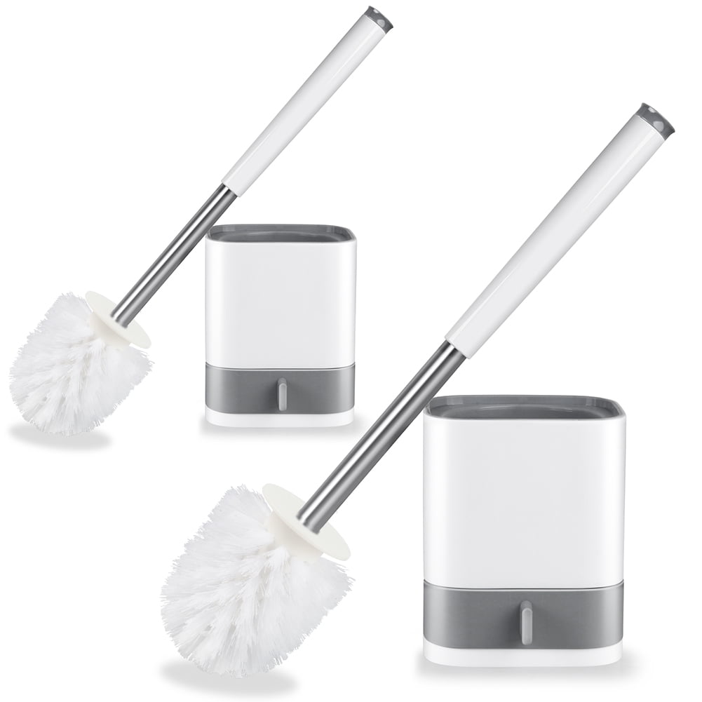 KLLEYNA Toilet Bowl Brush and Holder, Curved Design Angled Cleaner Brush  Scrubber for Deep Cleaning, Under Rim Bathroom Brush with Holder Set (White  1