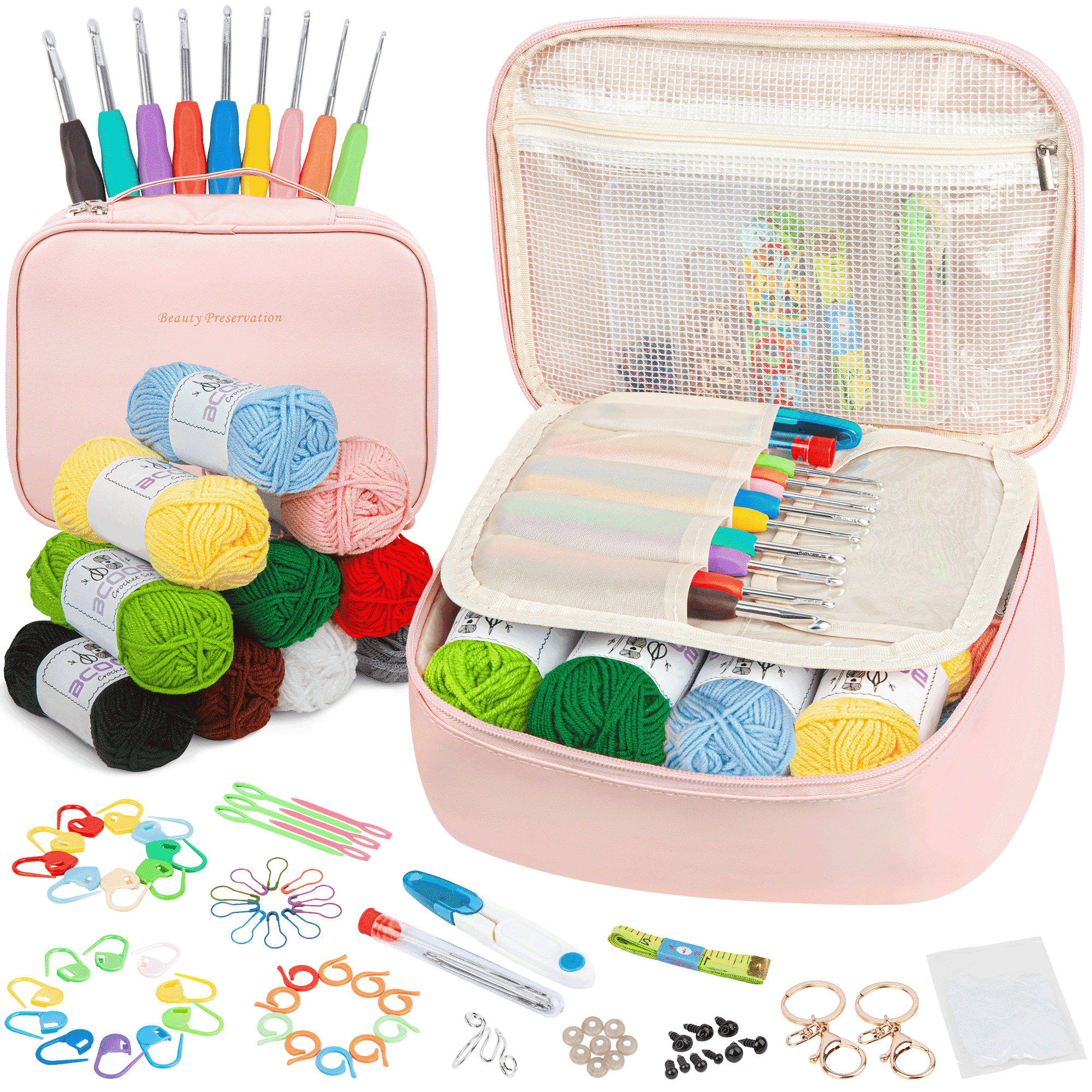 BCOOSS 115PCS Crochet Kit for Beginner Adults with Bag Crochet Hook ...