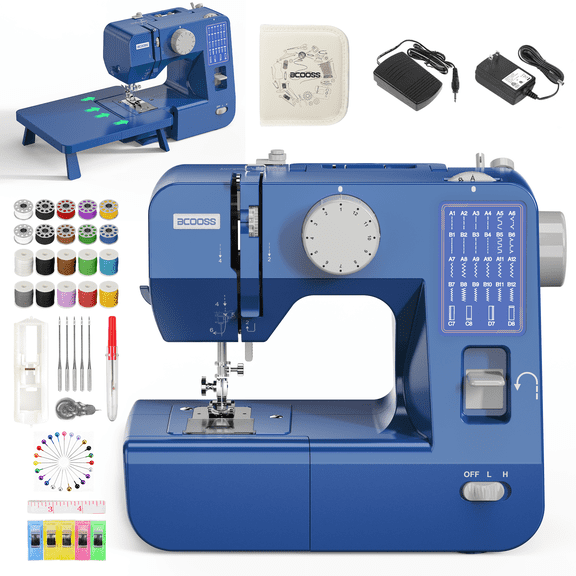 BCOOSS Portable Sewing Machine for Beginners Adults with Extension table and Accessory Kit ,28 Stitches