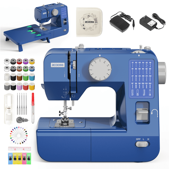 BCOOSS Portable Sewing Machine for Beginners Adults with Extension table and Accessory Kit ,28 Stitches