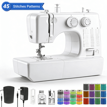 BCOOSS Sewing Machine for Beginner Portable Sewing Machine With 45 Stitches and 3 Sewing Feet