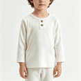 thumbnail image 1 of BCSIOAOI 2 Piece Set Girls,Ribbed Henley Neck Long Sleeve Top and Elastic Waist Pants Set White 6-7 Years, 1 of 3