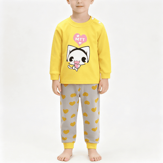 BCSIOAOI 2 Piece Shorts Set for Kids,Cotton Animal Print Long Sleeve Top and Elastic Cuffed Pants Set Yellow 5-6 Years