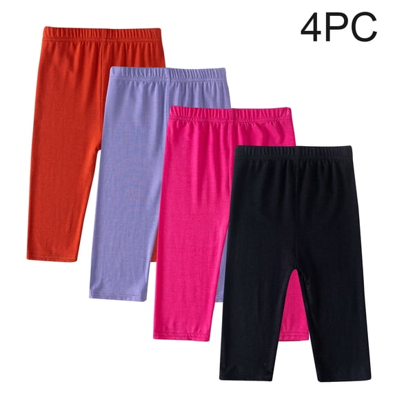 BCSIOAOI 4 Pc Pants for Girls,High Waist Stretch Solid Slim Capri Leggings Multipack Orange 8-9 Years
