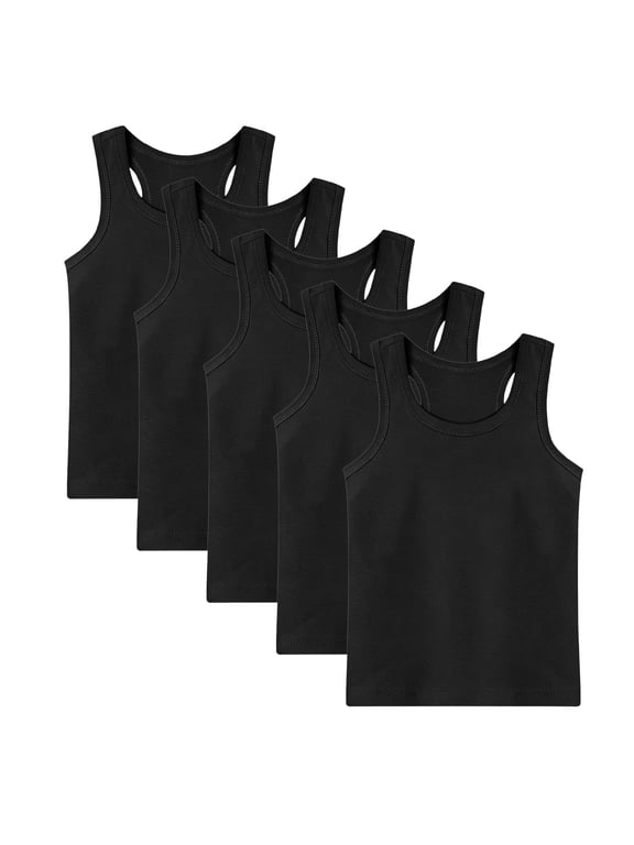 5 Pack Kids Sleeveless Tops,Cotton Solid Sleeveless Summer Undershirts for Boys Girls Black 12-13 Years