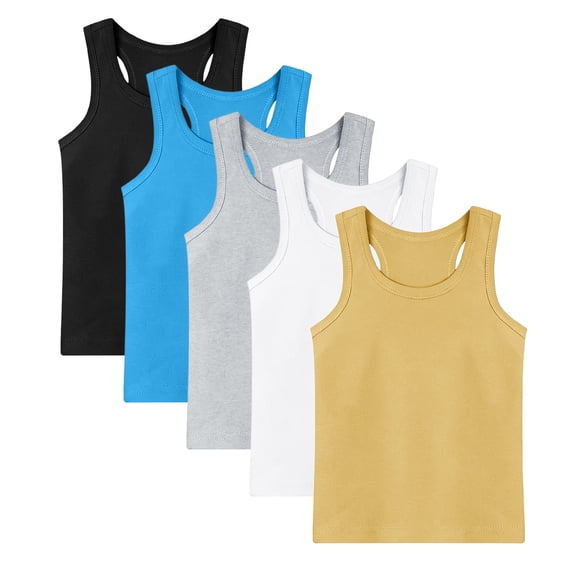 BCSIOAOI 5 Pack Kids Tank Tops,Cotton Loose Solid Crew Neck Racerback Sleeveless Tops Multicolor 4-5 T