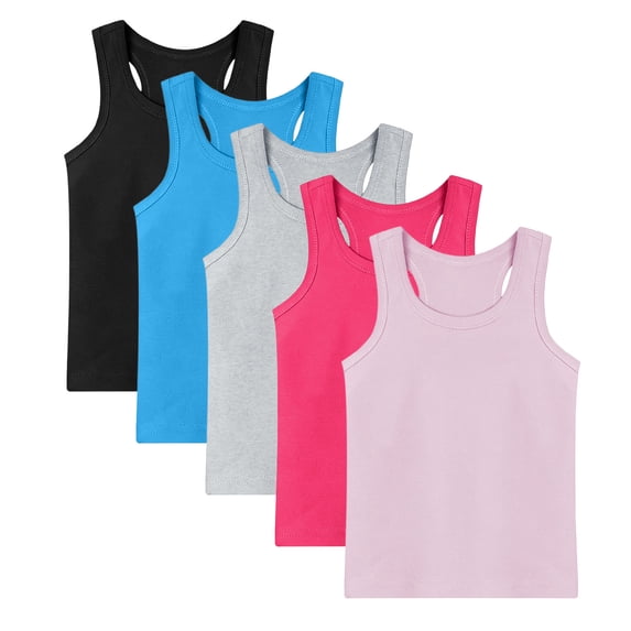 BCSIOAOI 5 Pack Kids Tank Tops,Cotton Solid Racerback Crew Neck Loose Summer Tank Tops Multicolor 1-2 T