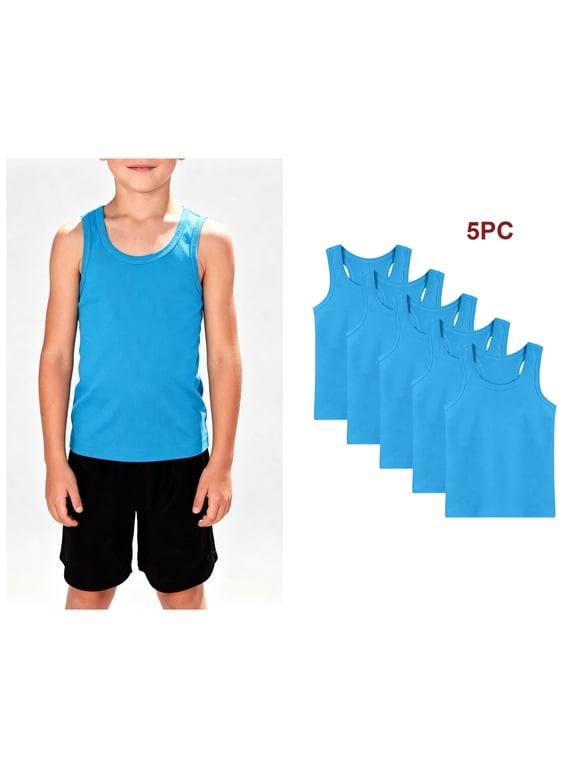 5 Pack Kids Tank Tops,Cotton Solid Sleeveless Summer Undershirts for Boys Girls Blue 10-11 Years