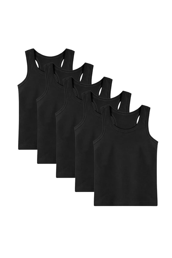 5 Pack Kids Tank Tops,Cotton Solid Sleeveless Undershirts for Boys Girls Black 1-13 Years