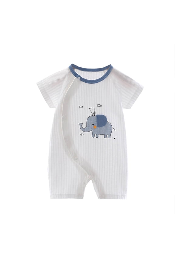 Baby Bodysuits,Cotton Breathable Short Sleeve Elephant Print Front-Snap Romper White 1-3 Months