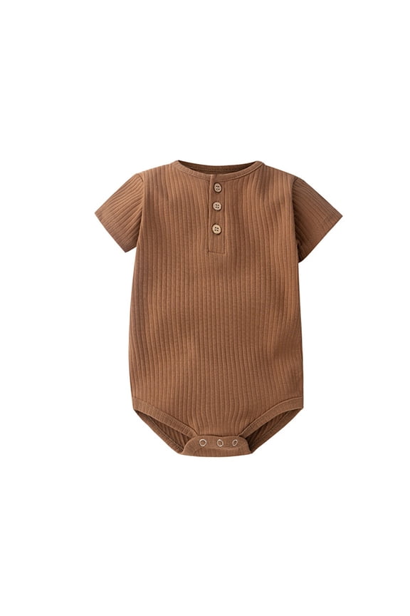 Baby Onesie,Snap-Crotch Solid Short Sleeve Ribbed Henley Bodysuit Brown 3-6 Months