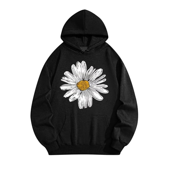 BCSIOAOI Sweatshirts for Women,,Cotton Graphic Print Adjustable Drawstring Fleece Lined Pullover Tops Black L
