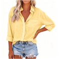 thumbnail image 1 of BCSIOAOI Blouses for Women,Linen Collared Button Down Chest Pocket Solid Long Sleeve Shirts Yellow M, 1 of 6