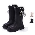 thumbnail image 1 of BCSIOAOI Boots Girls Winter Mid Calf Boots Side Zip Bow Soft Sole Everyday Shoes, 1 of 8