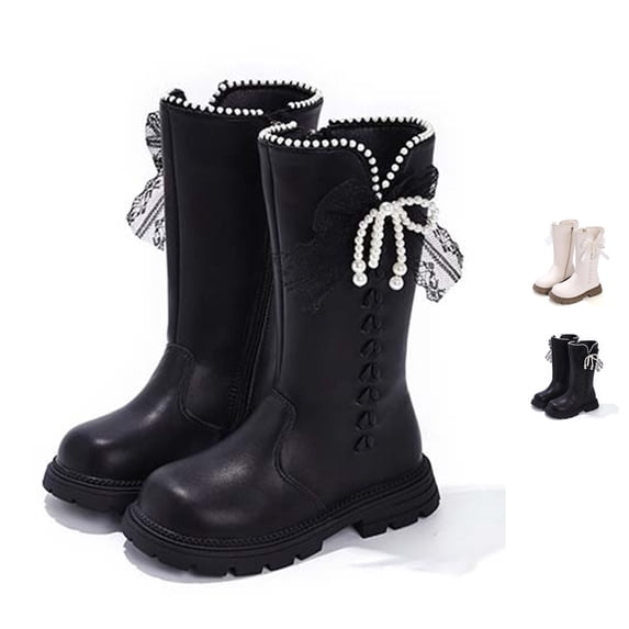 BCSIOAOI Boots Girls Winter Mid Calf Boots Side Zip Bow Soft Sole Everyday Shoes