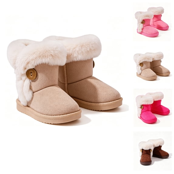 BCSIOAOI Boots for Girls Warm Snow Boots Side Zip Comfort Sole Everyday Shoes