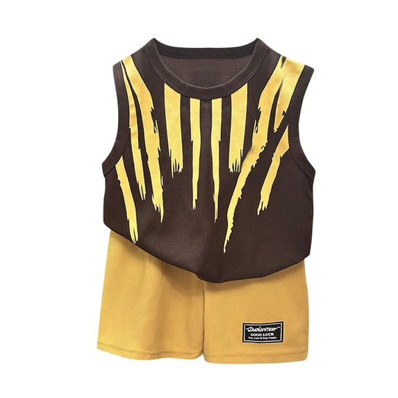 BCSIOAOI Boys 2 Piece,Abstract Print Sleeveless Tank Top and Shorts Summer Outfit Coffee 7-8 Years