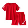 thumbnail image 1 of BCSIOAOI Boys 2 Piece,Cotton Short Sleeve Top & Graphic Print Shorts Sport Outfit Red 10-12 Years, 1 of 3