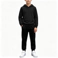 thumbnail image 1 of BCSIOAOI Boys 2 Piece Outfit,Solid Pullover Hoodie Drawstring Sweatpants Matching Set Black 5-6 Years, 1 of 9