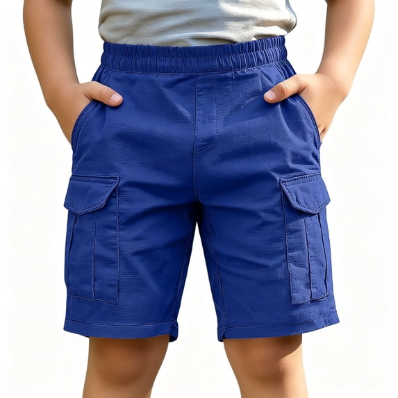 BCSIOAOI Boys Gym Shorts,Cotton Blend Solid Elastic Waist Summer Casual Shorts with Pockets&Belt Black 7-8 Years
