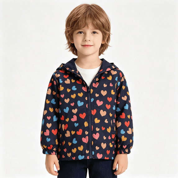 BCSIOAOI Boys Jacket,Full-Zip Elastic Cuffs Hooded Cute Print Windbreaker Jacket Black 5-6 Years