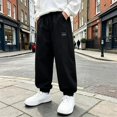 thumbnail image 1 of BCSIOAOI Boys Jogger Pants,Elastic Waist Loose Wide Leg Thin Fabric Pants with Pockets Black 5-6 Years, 1 of 9
