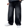 thumbnail image 1 of BCSIOAOI Boys Pants,Denim Wide-Leg Loose Casual Denim Jeans with Pockets Black 5-6 Years, 1 of 4