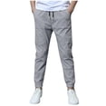 thumbnail image 1 of BCSIOAOI Boys Pants,Elastic Cuffs Drawstring Solid Jogger Pants with Pockets Gray 12-13 Years, 1 of 3