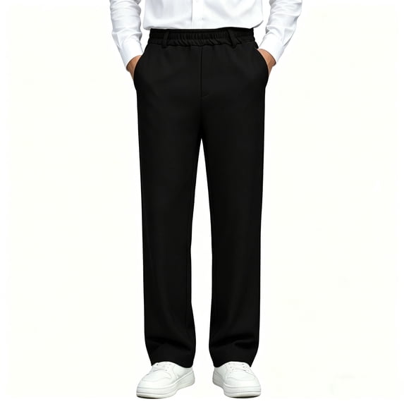 BCSIOAOI Boys Pants,Elastic Waist Straight Leg Back to School Dress Pants Black 5-6 Years