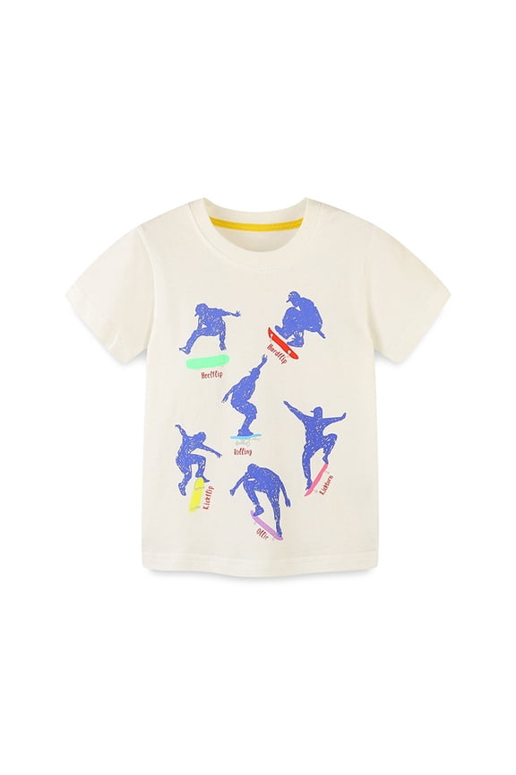 Boys T Shirts Cotton Skateboard Print Short Sleeve Crew Neck Summer Tees White 7y
