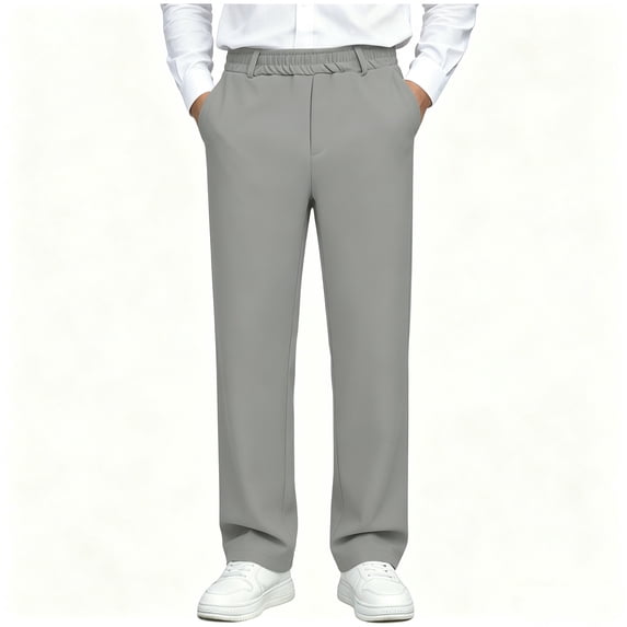 BCSIOAOI Boys Uniform Pants,Elastic Waist Straight Leg Back to School Dress Pants Gray 9-10 Years
