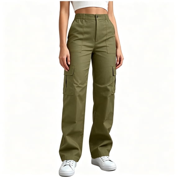 BCSIOAOI Cargo Pants for Women,High Waist Straight Leg Loose Cargo Pants with Multi Pockets Army Green M