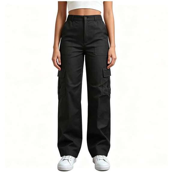 BCSIOAOI Cargo Pants for Women,High Waist Straight Leg Loose Cargo Pants with Multi Pockets Black L