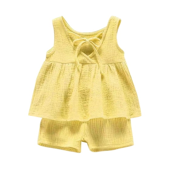 BCSIOAOI Girls 2 Piece Back Tie Tank Top & Shorts Toddler Summer Set Yellow 6m