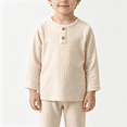thumbnail image 1 of BCSIOAOI Girls 2 Piece Outfit,Ribbed Henley Neck Long Sleeve Top and Elastic Waist Pants Set Beige 3-4t, 1 of 3