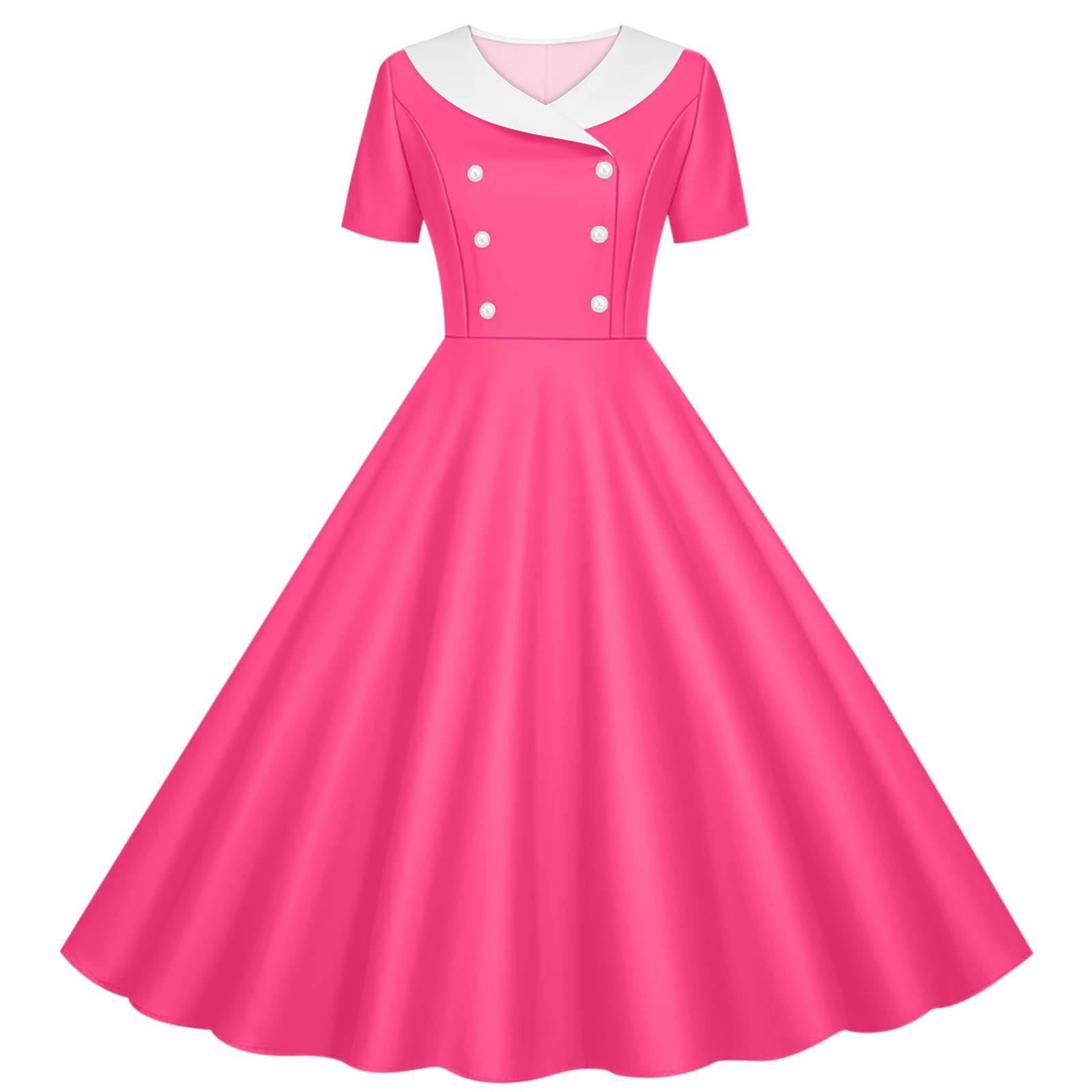 BCSIOAOI Girls Dress,Solid Color Vintage Swing Dress with Contrast ...