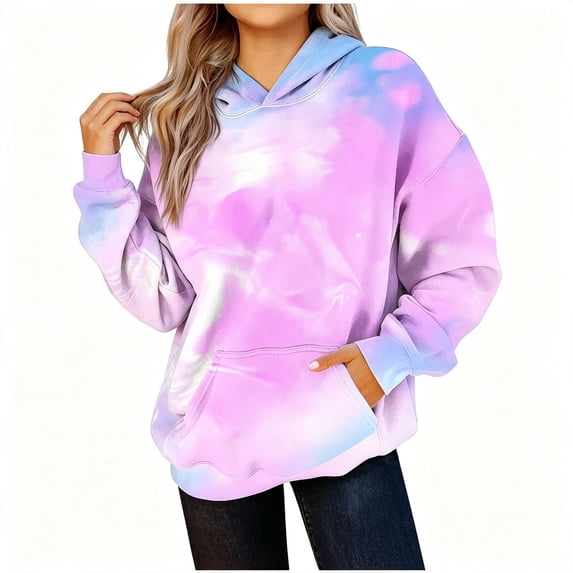BCSIOAOI Girls Hoodies,Kangaroo Pocket Tie Dye Gradient Long Sleeve Pullover Hoodie 13-14 Years