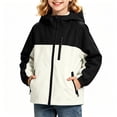 thumbnail image 1 of BCSIOAOI Girls Jacket,Color Block Hooded Waterproof Softshell Rain Jacket with Pockets Black 5-6 Years, 1 of 7